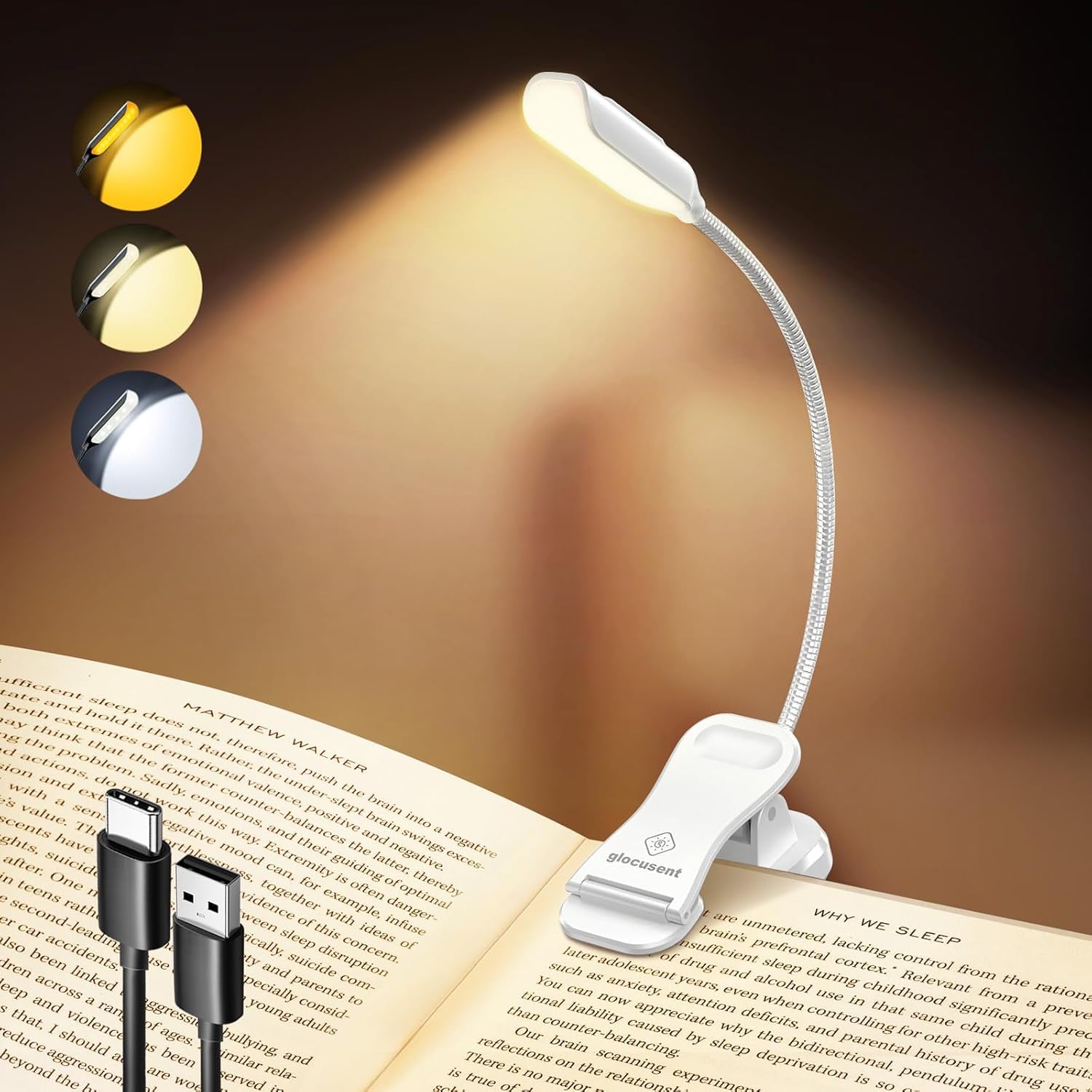 Glocusent lampka do czytania z klipsem